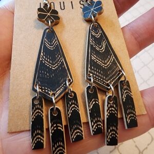 Hand Crafted Black and Beige Geometric Earrings